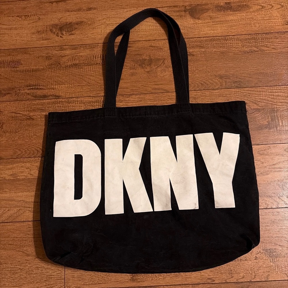 DKNY Tote Bag Womens Large Black Classic Logo Canvas Good Bold Minimalist